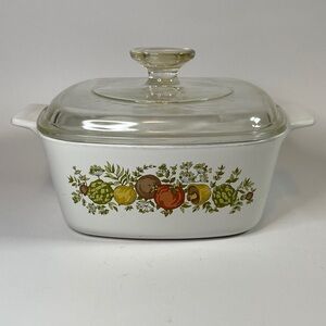 Corningware White Casserole Dish with Glass Pyrex Lid with Spice of Life Design